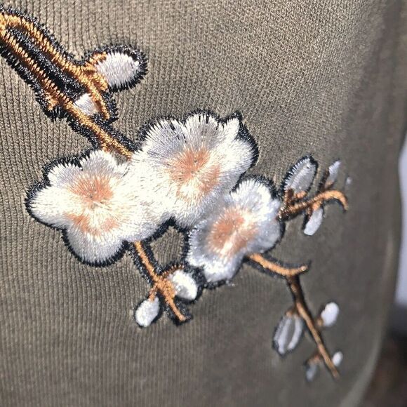 NWT Soft Surroundings Women’s Boho Mixed Media Floral Embroidered Olive Green Ja - Picture 11 of 14